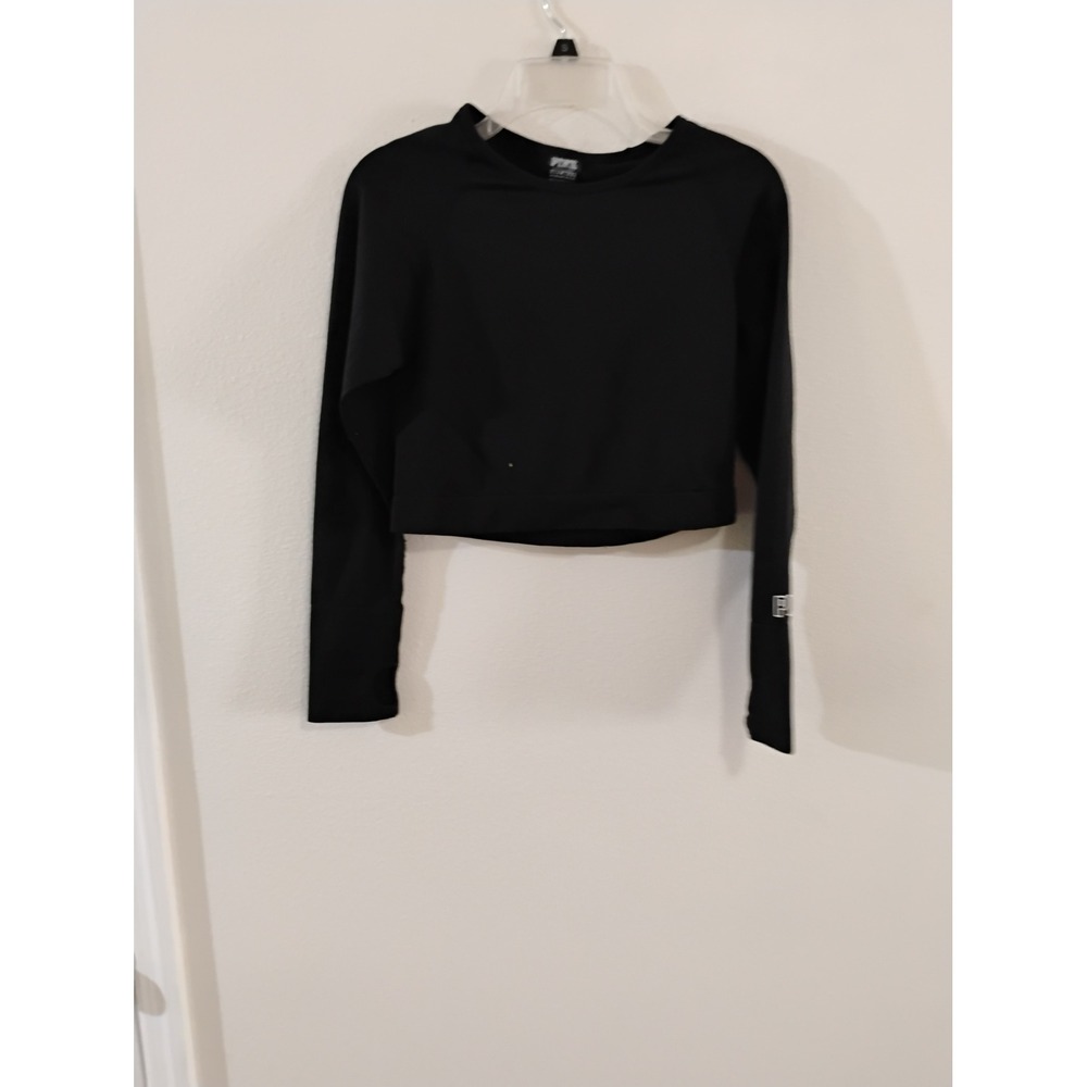 Victorias Secret PINK Seamless Long Sleeve Crop Top Black Thumbholes XL